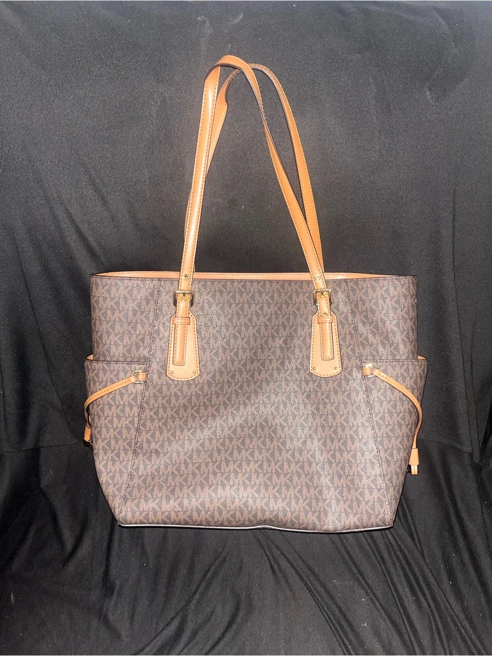 Michael Kors Brown MK Signature Tote with Tan Trim